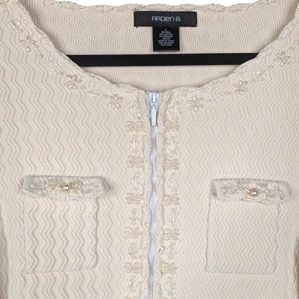Vintage Arden B Silk Blend Zig Zag Knit Cardigan Large Y2K Beaded Lady Jacket - Picture 2 of 13